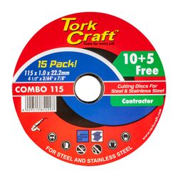 TORK CRAFT 10+5 Cutting Disc Steel & Ss 115 X 1.0 X 22.2 Mm 4x More Peformance